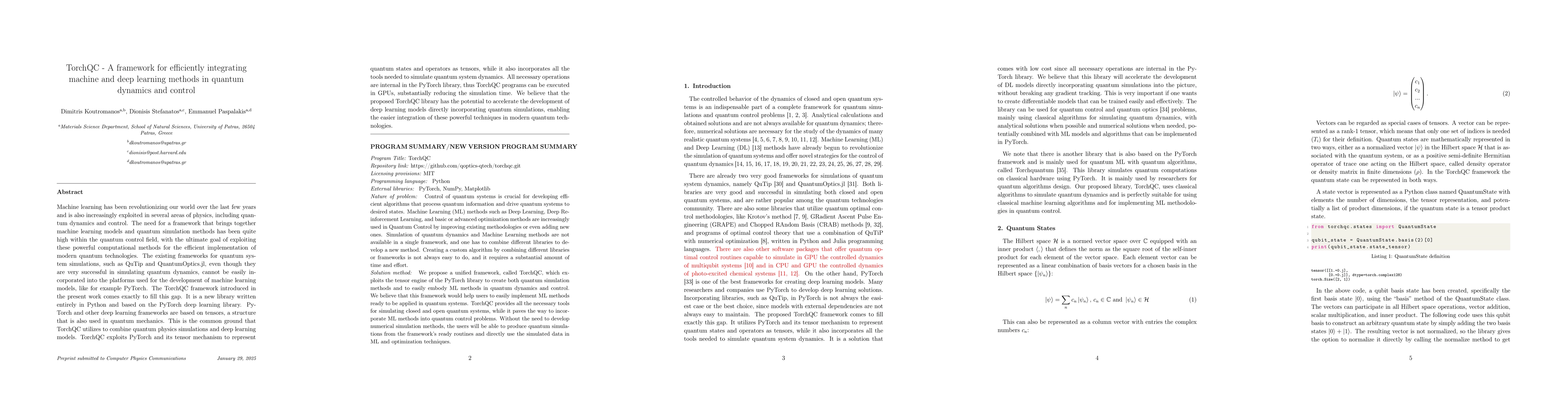 Thumbnail for TorchQC -- A framework for efficiently integrating machine and deep
  learning methods in quantum dynamics and control
