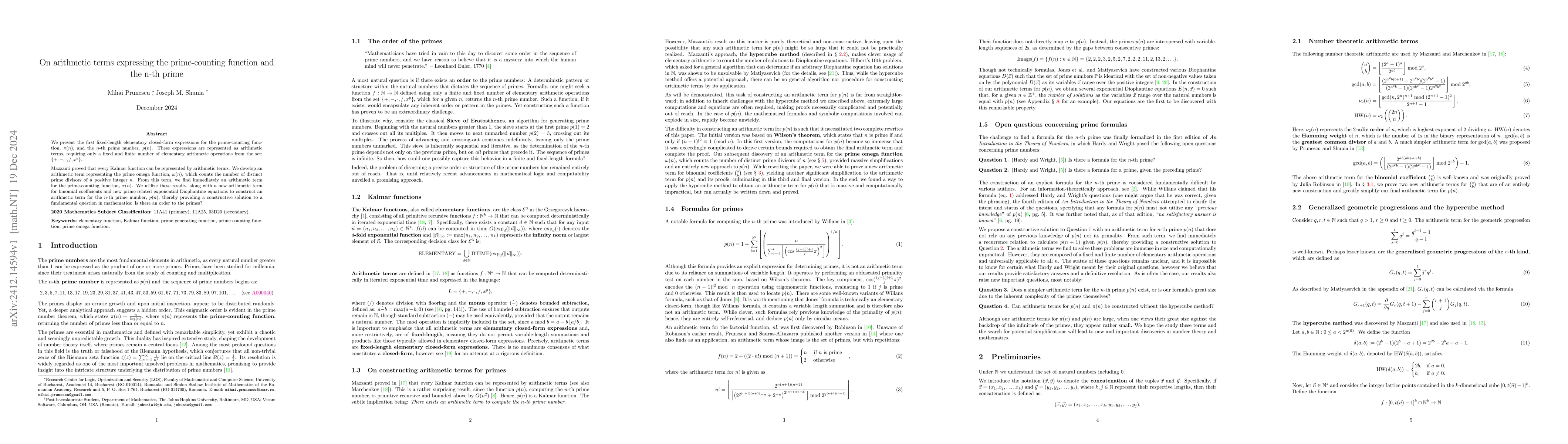 Thumbnail for On arithmetic terms expressing the prime-counting function and the n-th
  prime