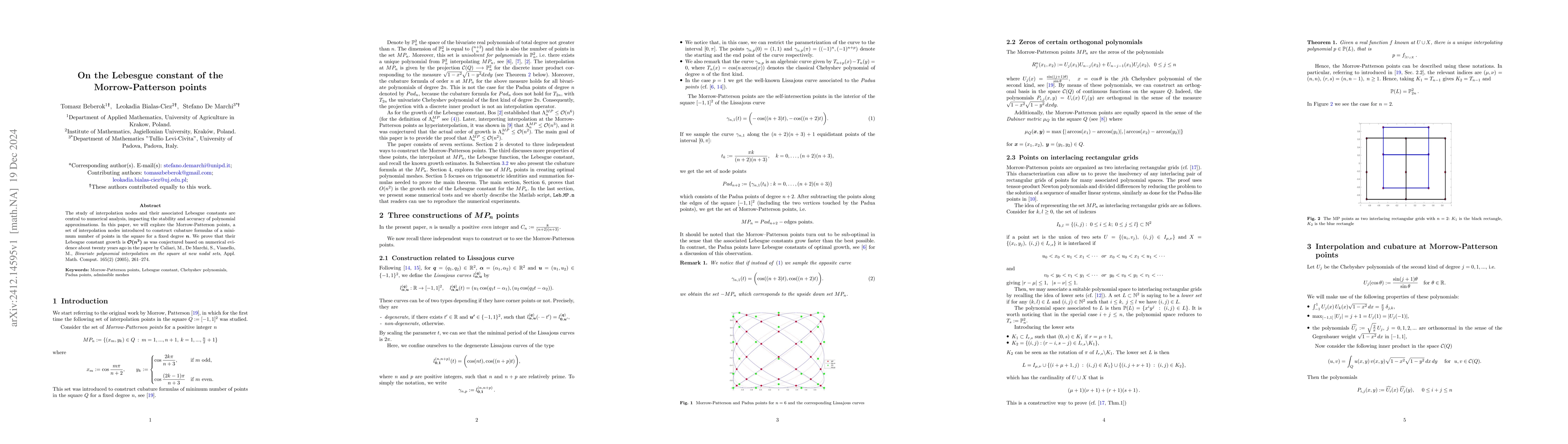 Thumbnail for On the Lebesgue constant of the Morrow-Patterson points