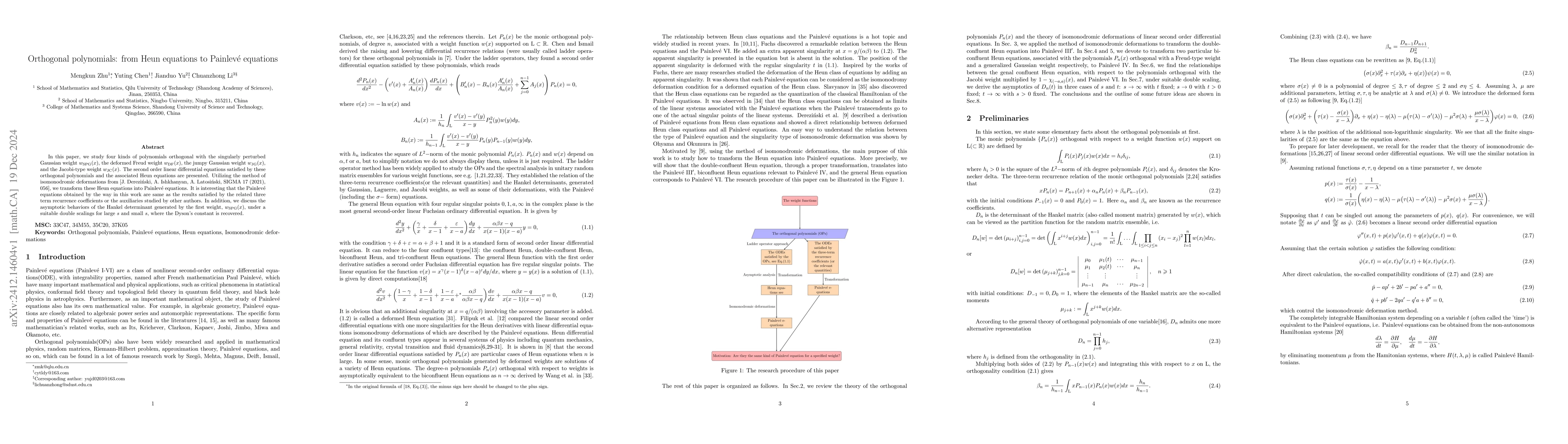 Thumbnail for Orthogonal polynomials: from Heun equations to Painlevé equations