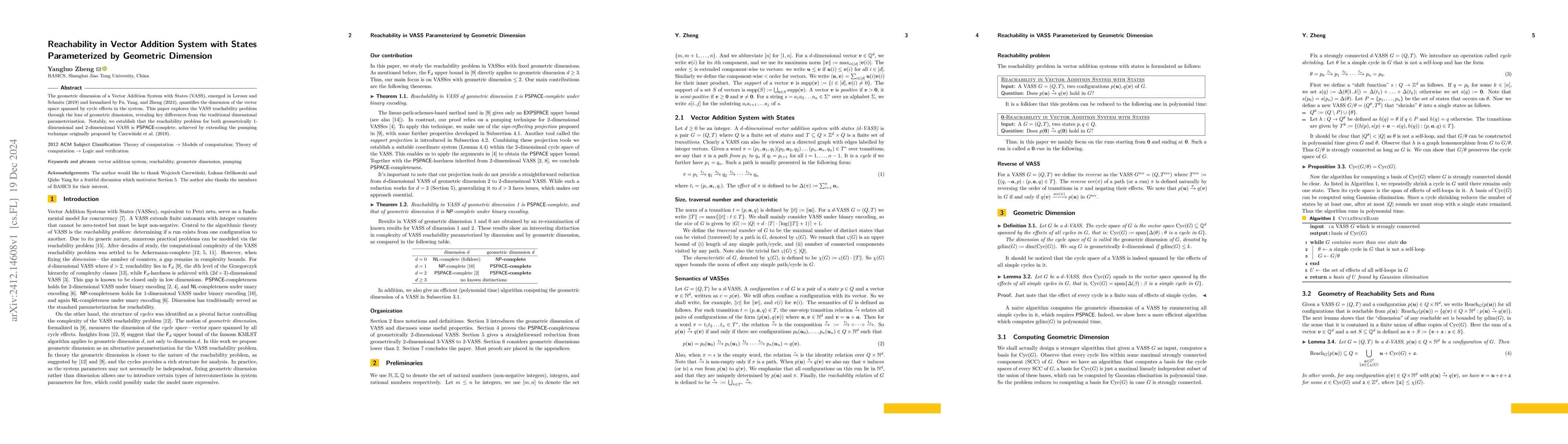 Thumbnail for Reachability in Vector Addition System with States Parameterized by
  Geometric Dimension