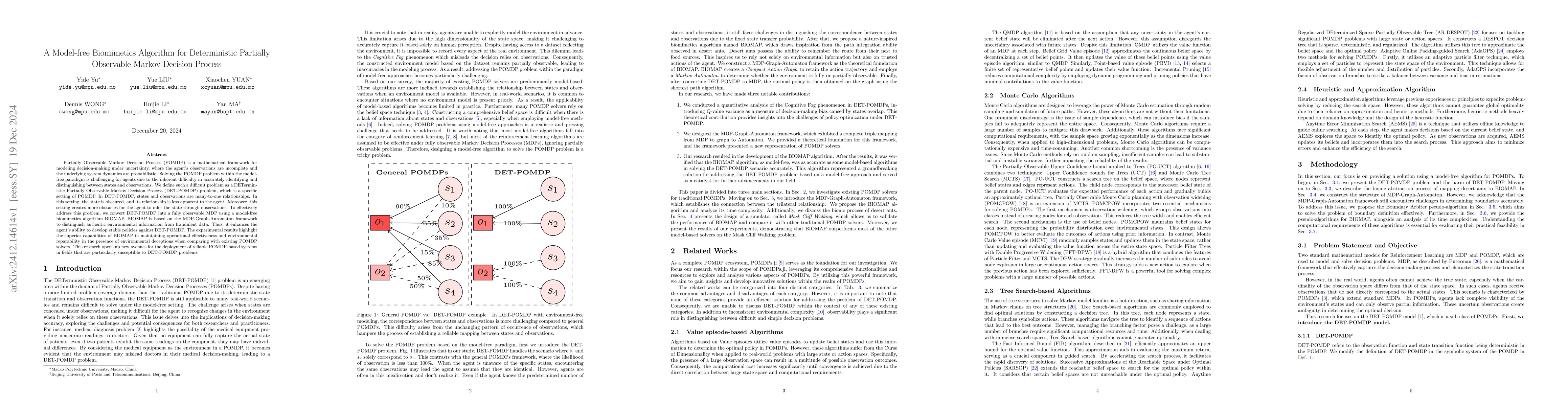 Thumbnail for A Model-free Biomimetics Algorithm for Deterministic Partially
  Observable Markov Decision Process