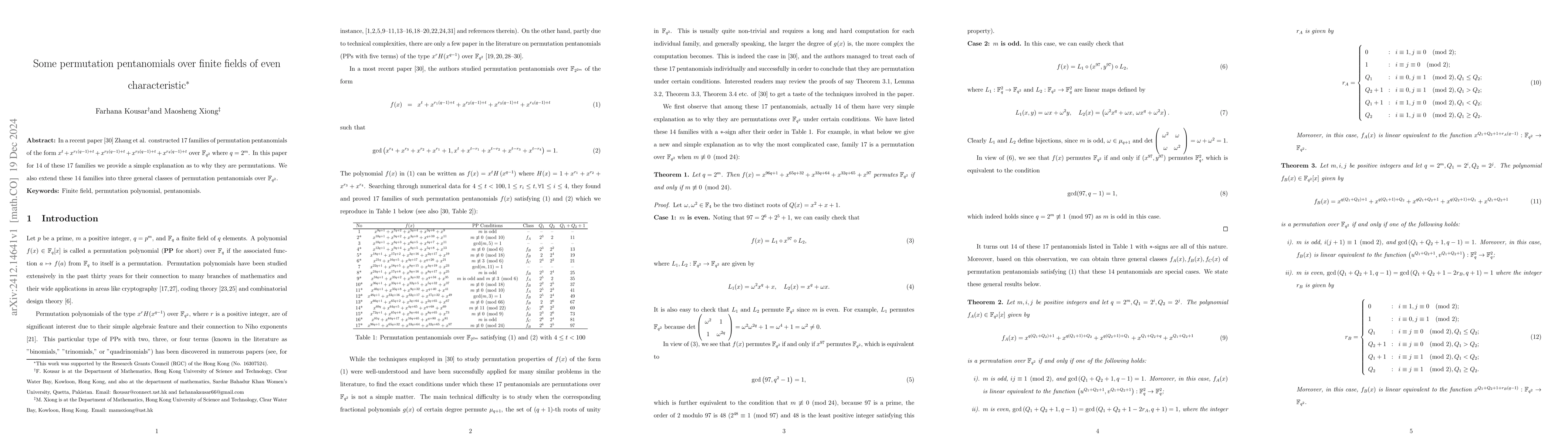 Thumbnail for Some permutation pentanomials over finite fields of even characteristic