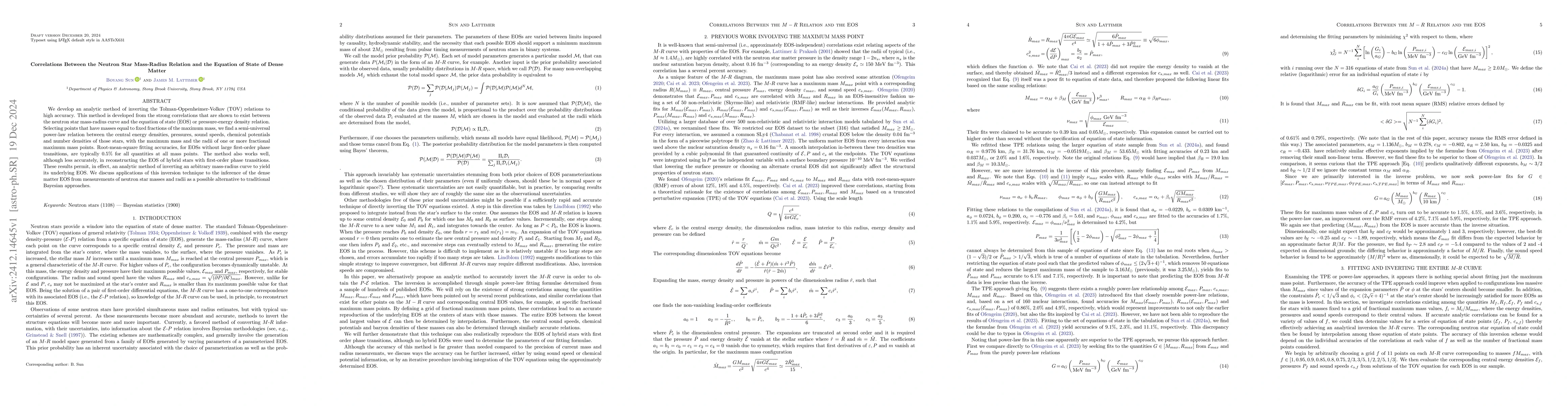 Thumbnail for Correlations Between the Neutron Star Mass-Radius Relation and the
  Equation of State of Dense Matter