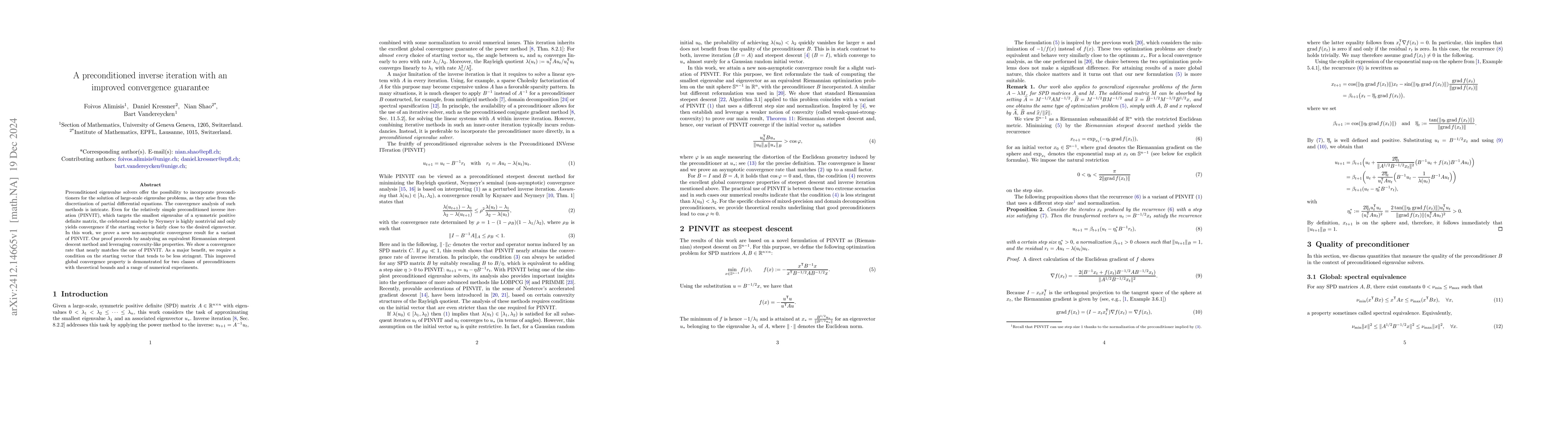 Thumbnail for A preconditioned inverse iteration with an improved convergence
  guarantee
