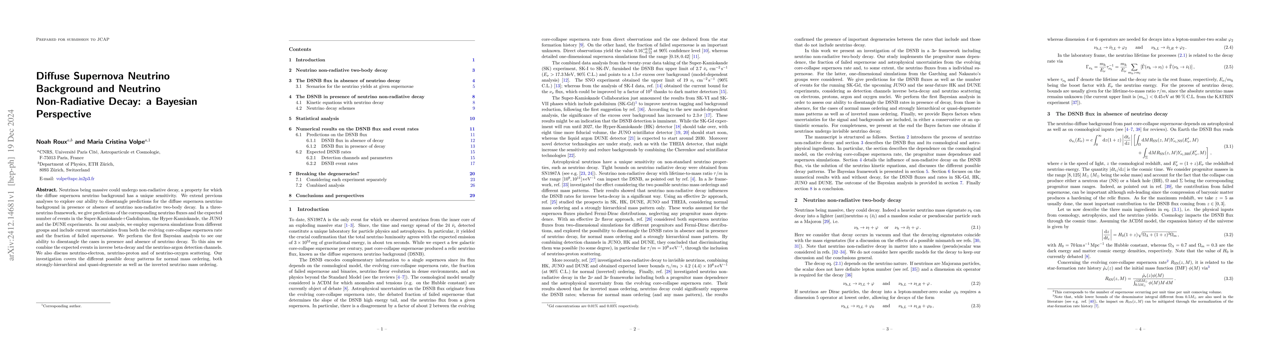 Thumbnail for Diffuse Supernova Neutrino Background and Neutrino Non-Radiative Decay:
  a Bayesian Perspective