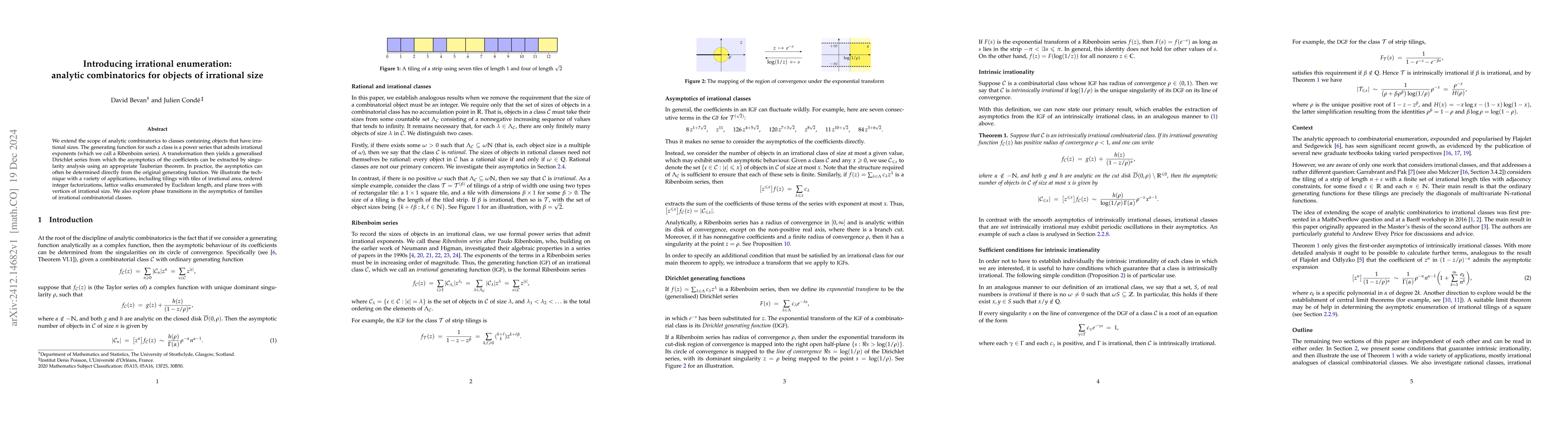 Thumbnail for Introducing irrational enumeration: analytic combinatorics for objects
  of irrational size
