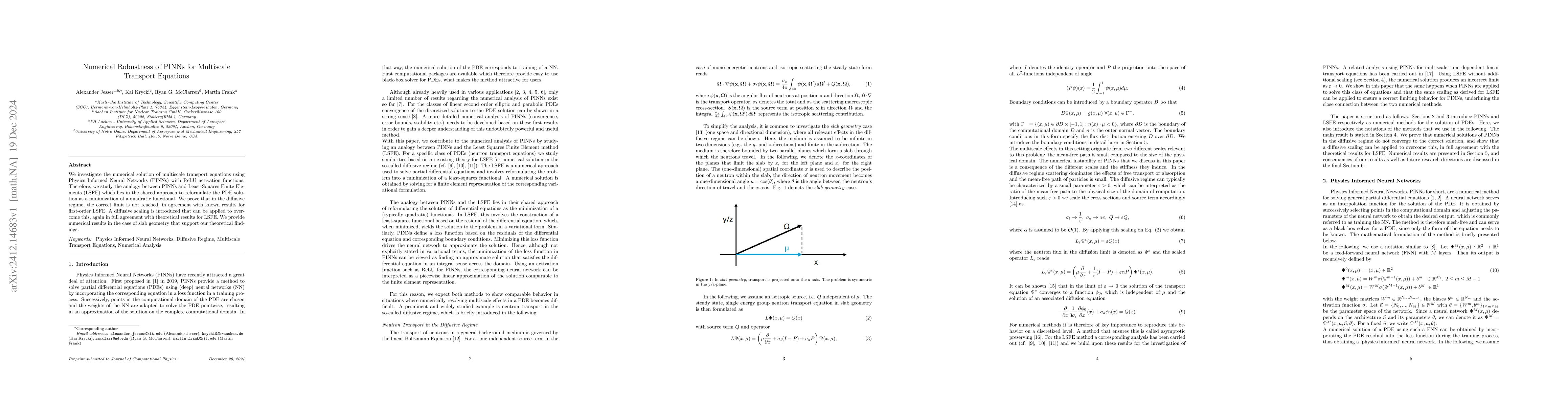 Thumbnail for Numerical Robustness of PINNs for Multiscale Transport Equations