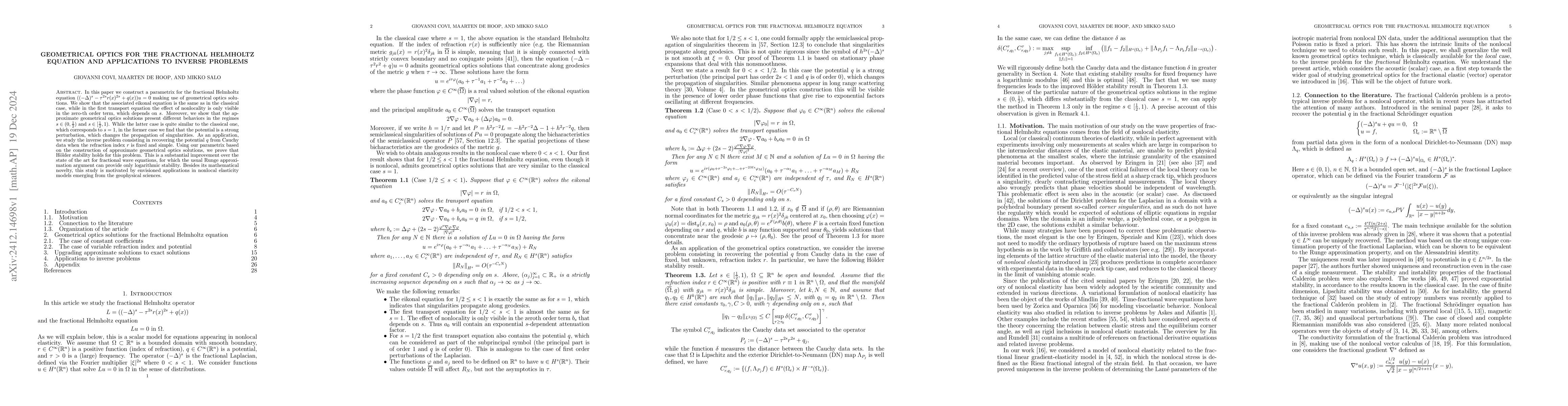 Thumbnail for Geometrical optics for the fractional Helmholtz equation and
  applications to inverse problems