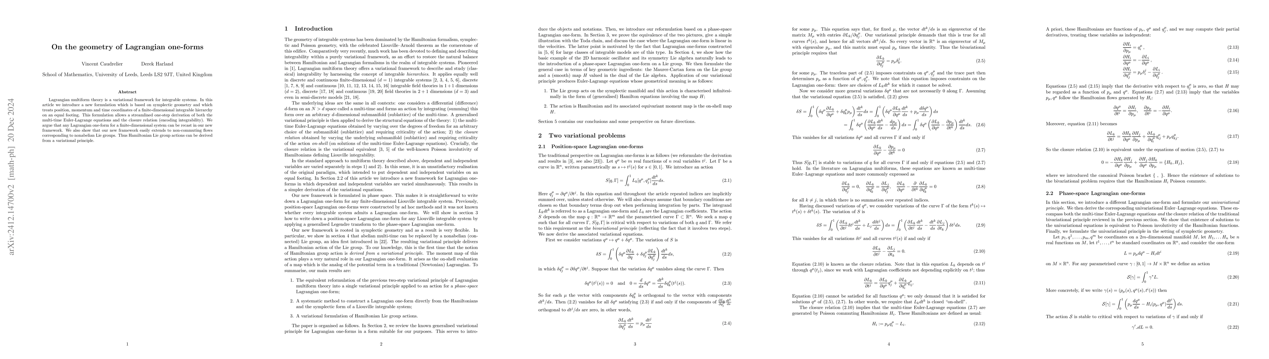 Thumbnail for On the geometry of Lagrangian one-forms