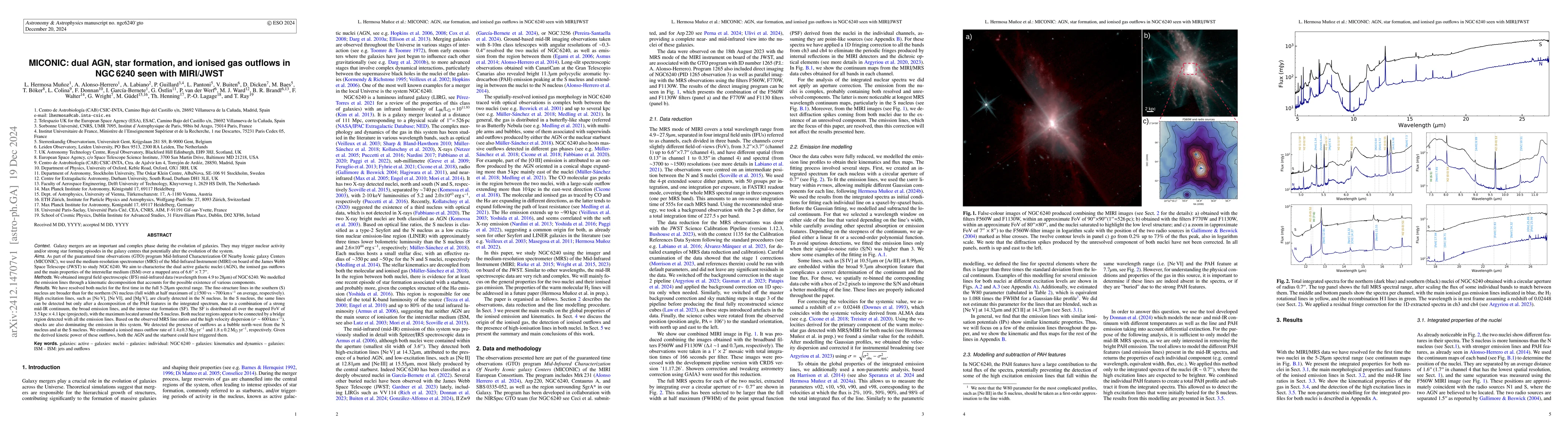 Thumbnail for MICONIC: Dual active galactic nuclei, star formation, and ionised gas
  outflows in NGC 6240 seen with MIRI/JWST