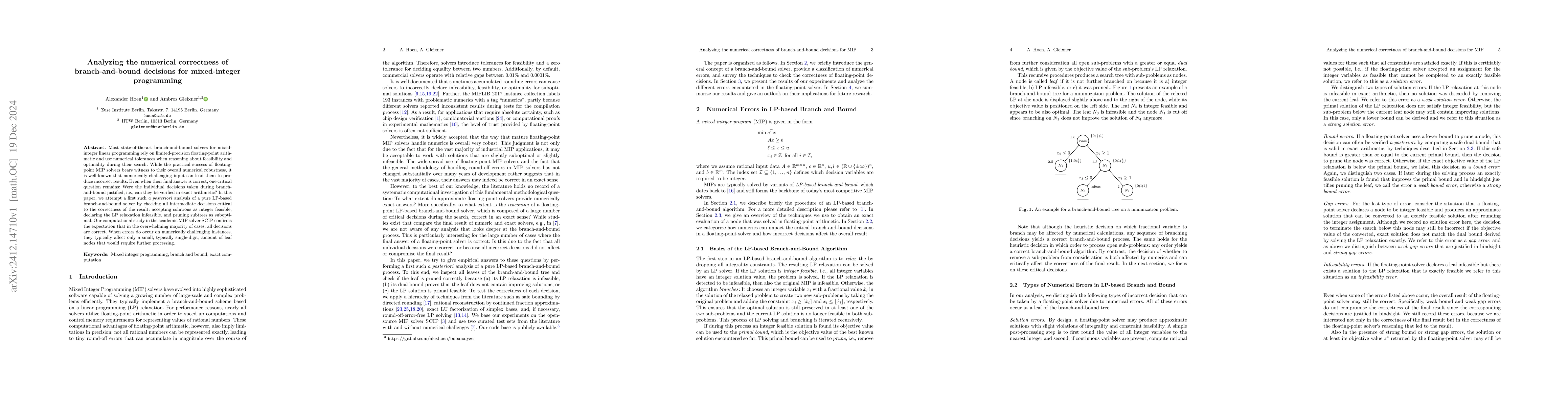 Thumbnail for Analyzing the numerical correctness of branch-and-bound decisions for
  mixed-integer programming