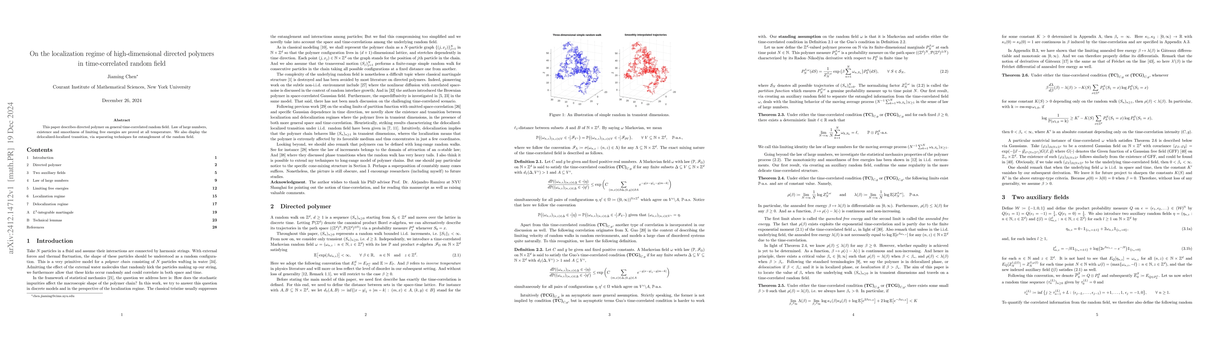 Thumbnail for On the localization regime of high-dimensional directed polymers in
  time-correlated random field