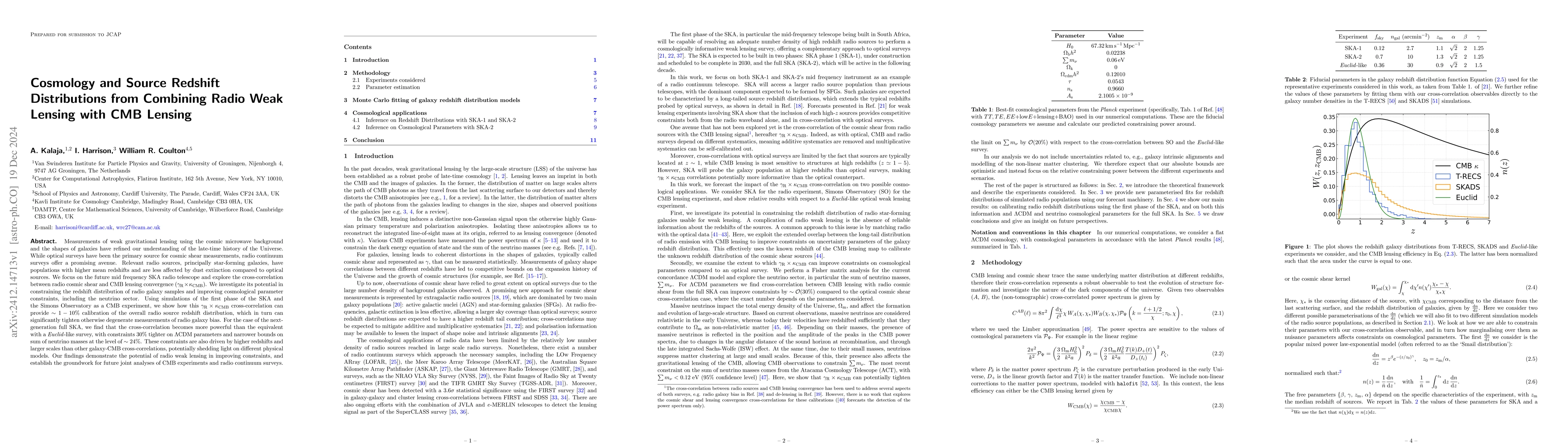 Thumbnail for Cosmology and Source Redshift Distributions from Combining Radio Weak
  Lensing with CMB Lensing