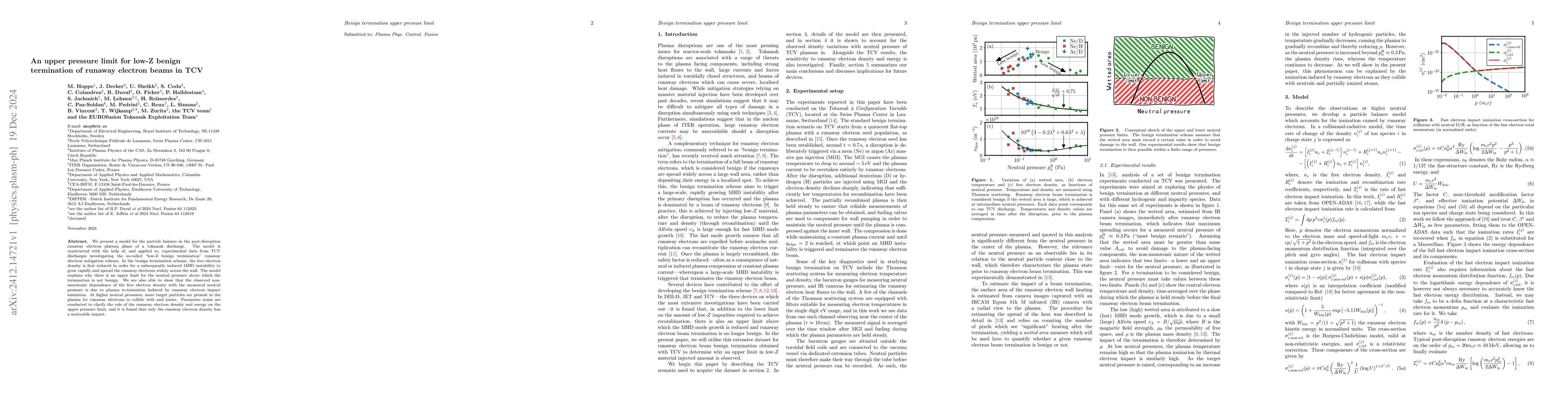 Thumbnail for An upper pressure limit for low-Z benign termination of runaway electron
  beams in TCV