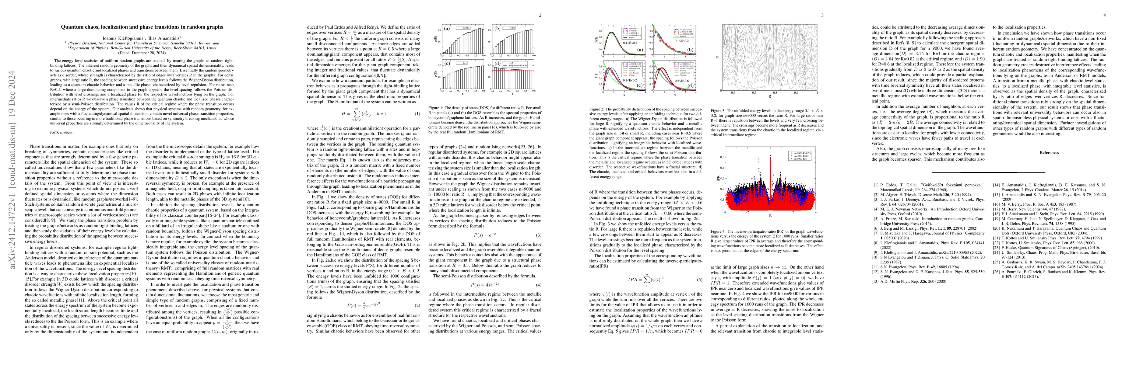Thumbnail for Quantum chaos, localization and phase transitions in random graphs
