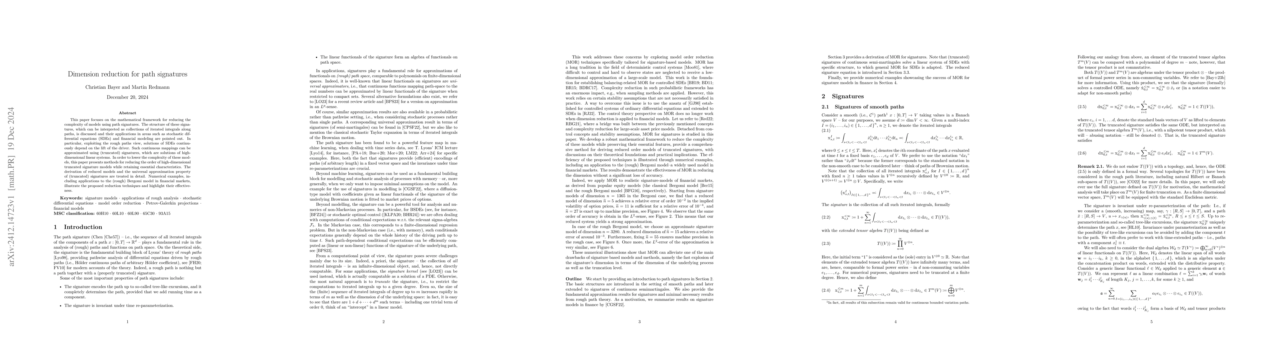 Thumbnail for Dimension reduction for path signatures