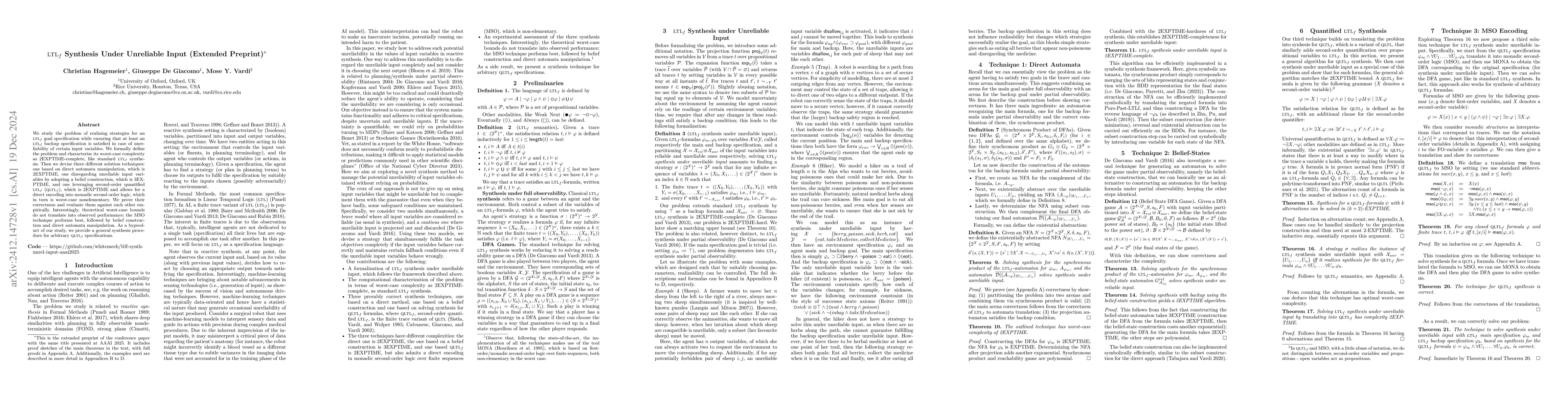 Thumbnail for LTLf Synthesis Under Unreliable Input