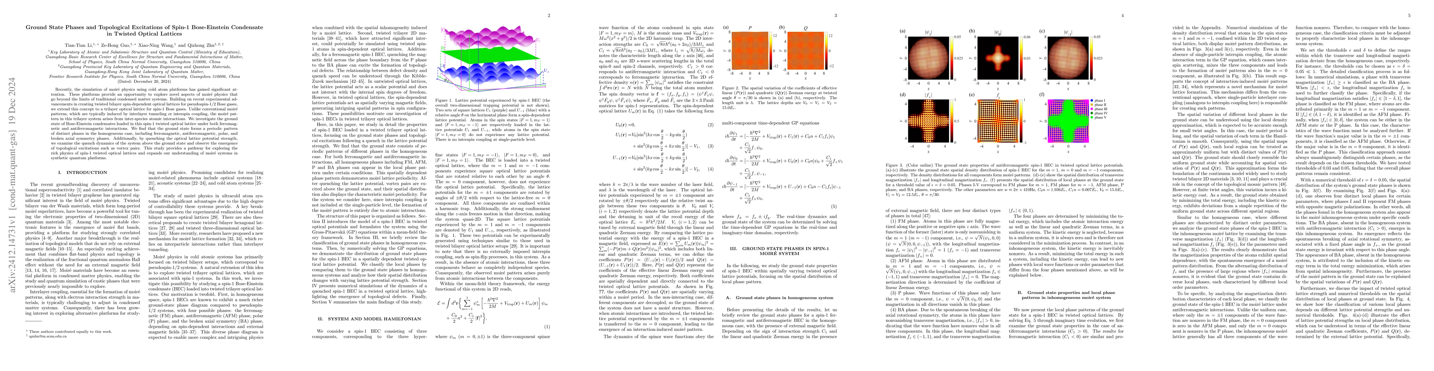 Thumbnail for Ground State Phases and Topological Excitations of Spin-1 Bose-Einstein
  Condensate in Twisted Optical Lattices