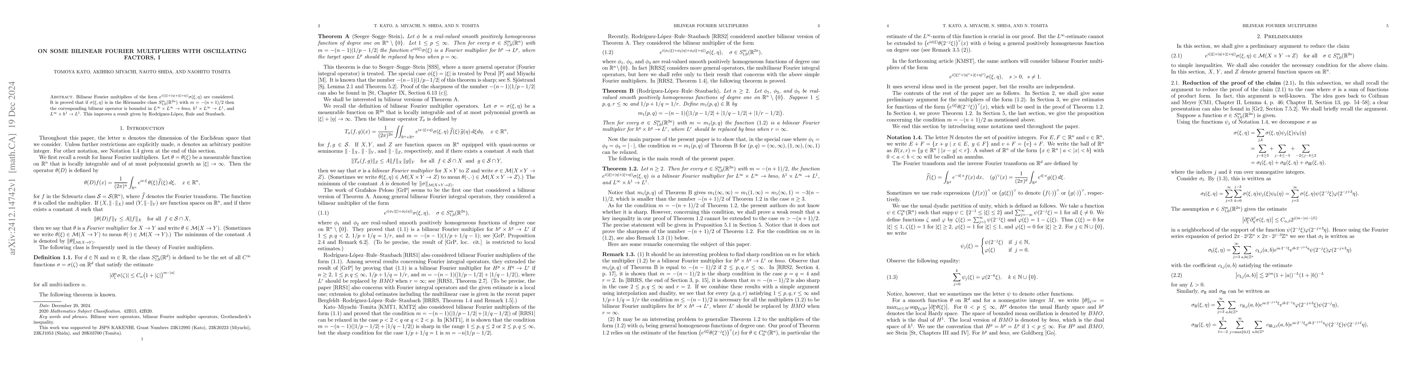 Thumbnail for On some bilinear Fourier multipliers with oscillating factors, I