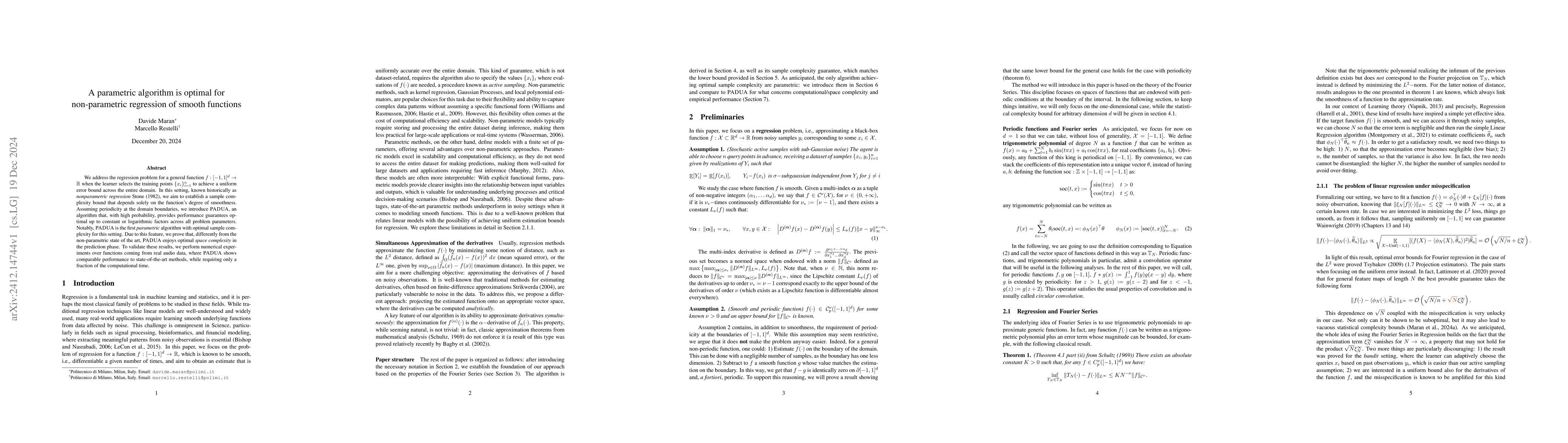 Thumbnail for A parametric algorithm is optimal for non-parametric regression of
  smooth functions
