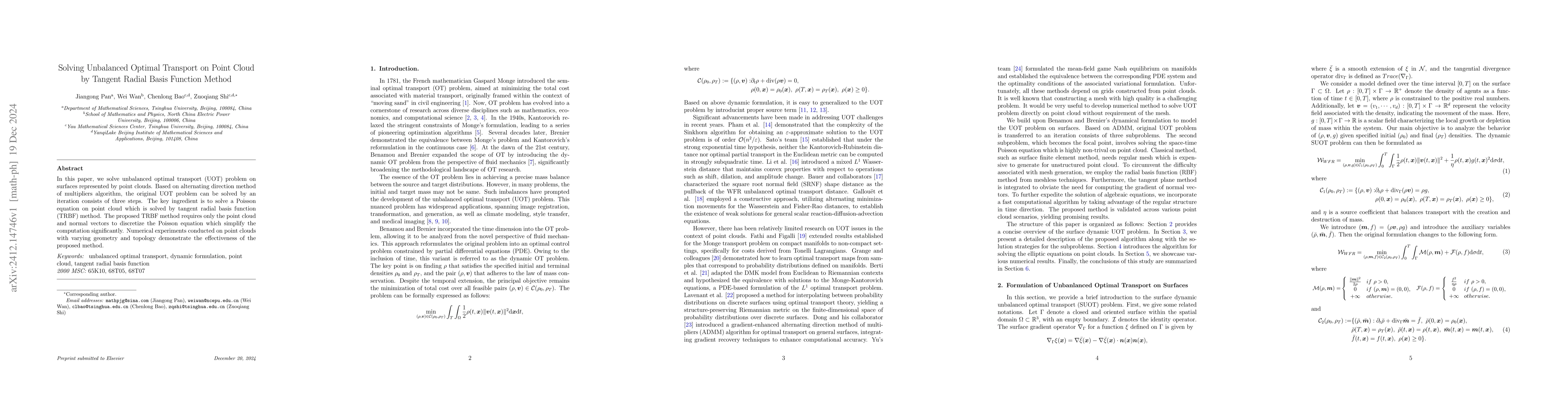 Thumbnail for Solving Unbalanced Optimal Transport on Point Cloud by Tangent Radial
  Basis Function Method