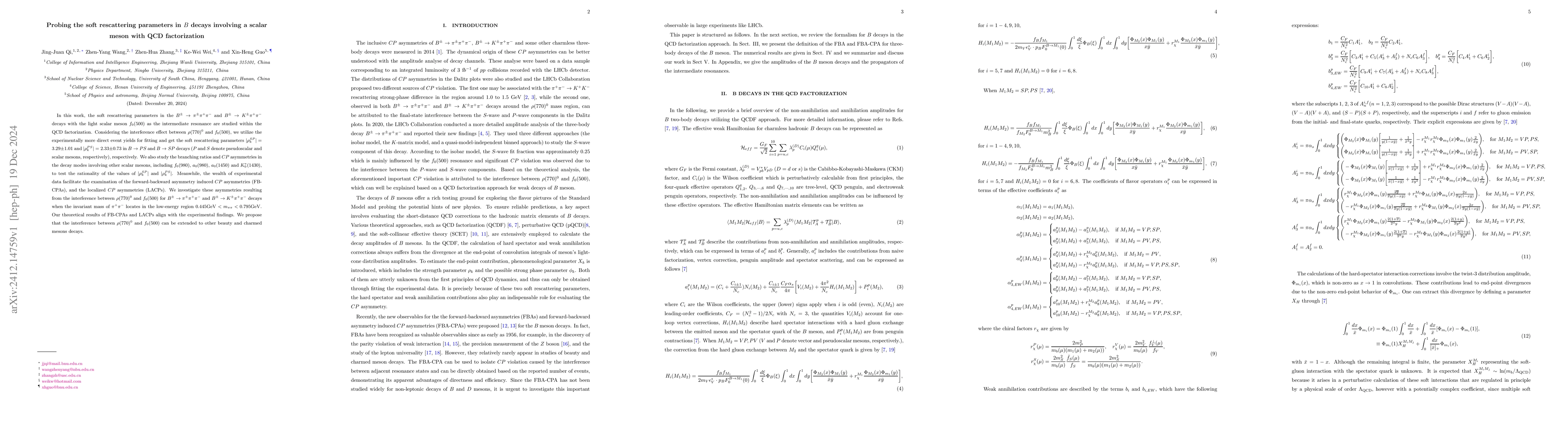 Thumbnail for Probing the soft rescattering parameters in $B$ decays involving a
  scalar meson with QCD factorization