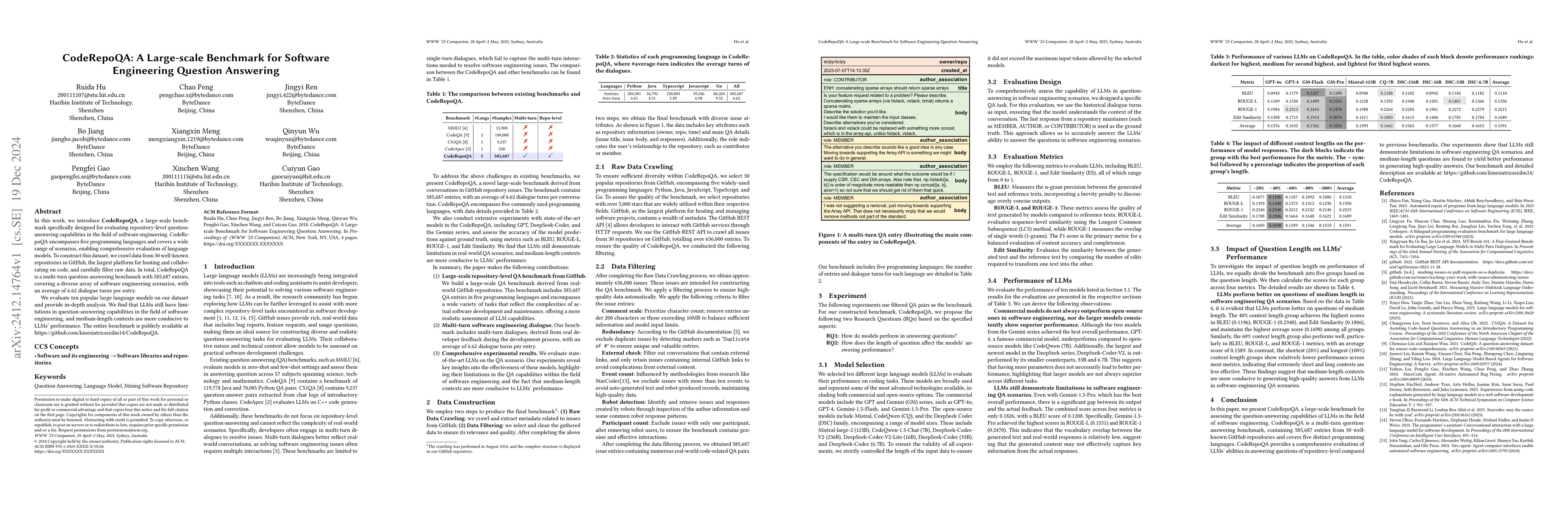 Thumbnail for CodeRepoQA: A Large-scale Benchmark for Software Engineering Question
  Answering