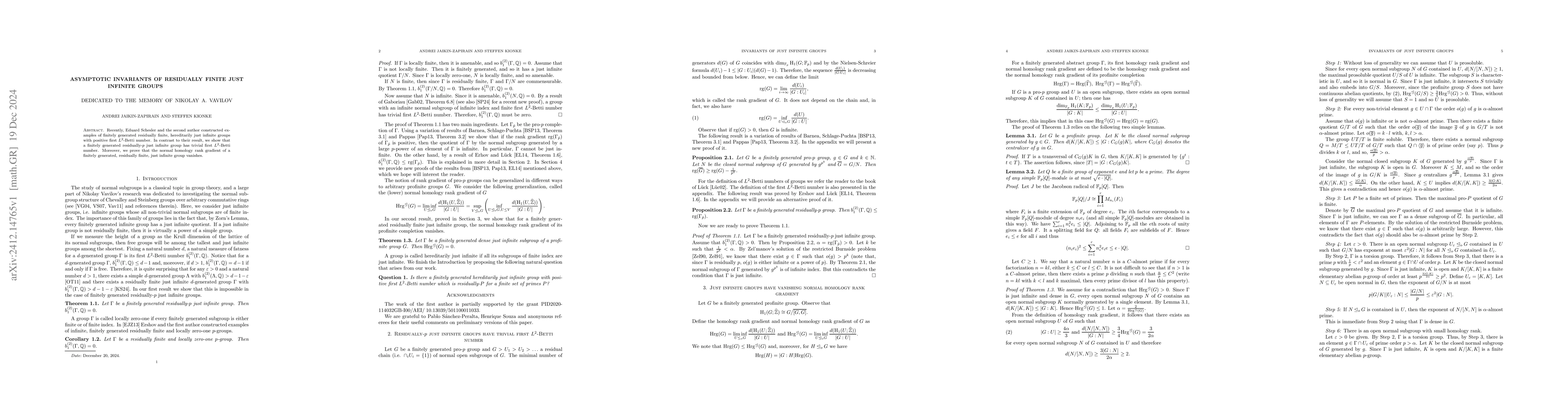 Thumbnail for Asymptotic invariants of residually finite just infinite groups