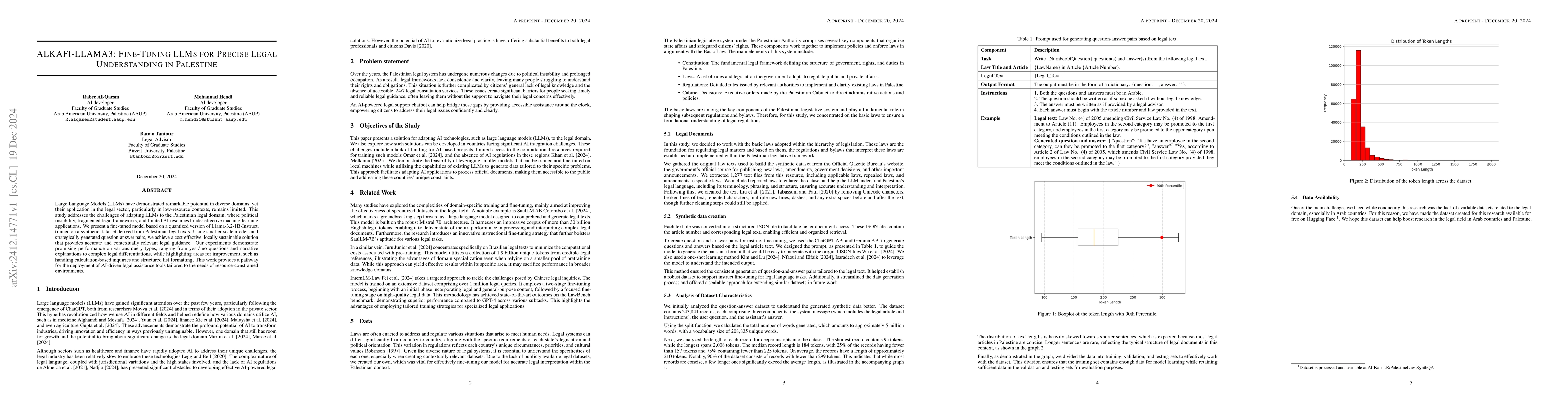 Thumbnail for ALKAFI-LLAMA3: Fine-Tuning LLMs for Precise Legal Understanding in
  Palestine