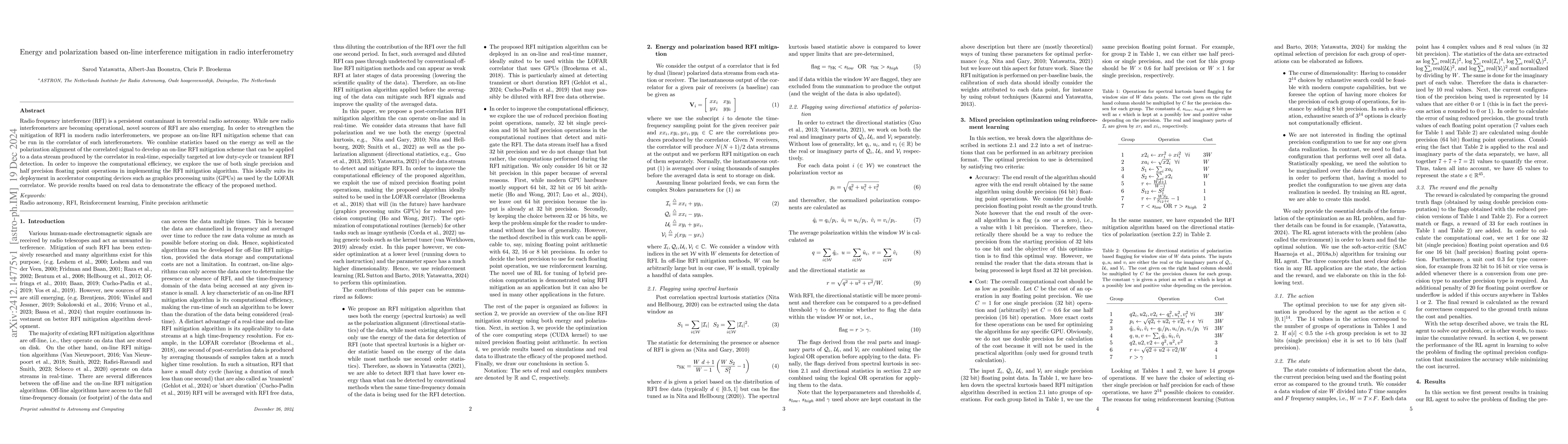 Thumbnail for Energy and polarization based on-line interference mitigation in radio
  interferometry