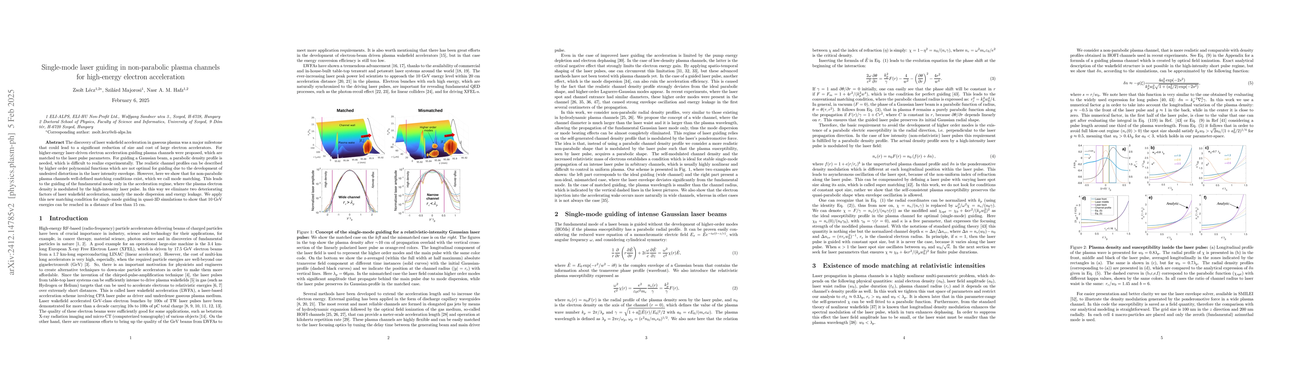 Thumbnail for Single-mode laser guiding in non-parabolic plasma channels for
  high-energy electron acceleration