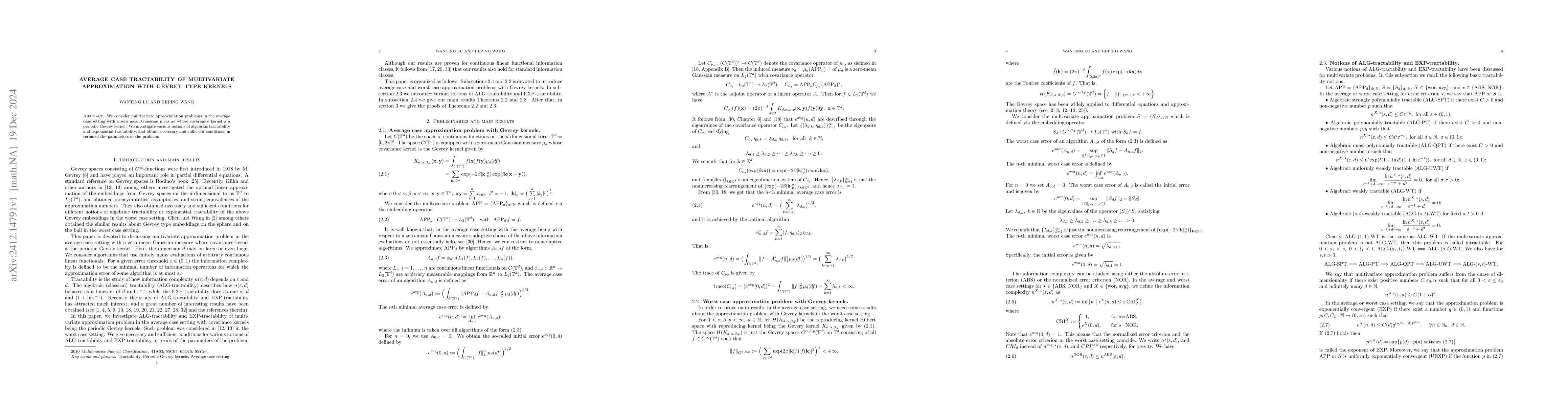 Thumbnail for Average case tractability of multivariate approximation with Gevrey type
  kernels