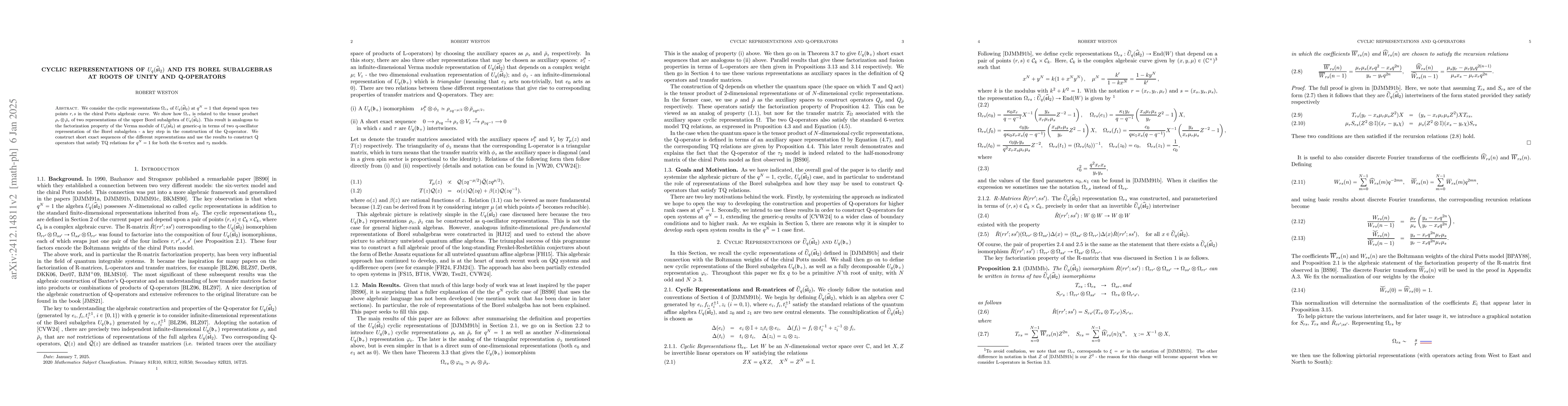 Thumbnail for Cyclic Representations of $U_q(\widehat{\mathfrak{sl}}_2)$ and its Borel
  Subalgebras at Roots of Unity and Q-operators