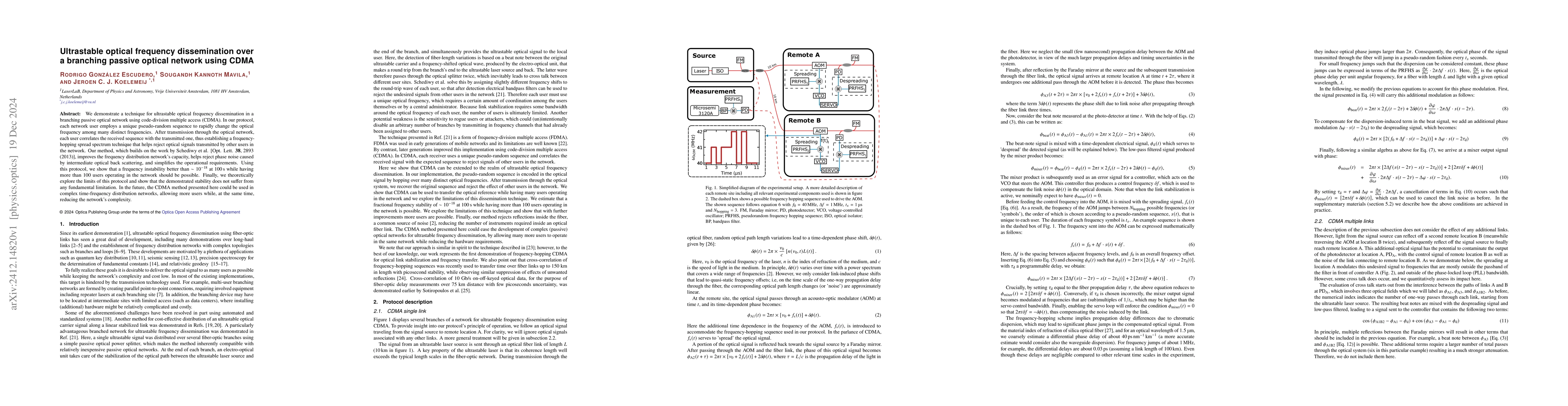 Thumbnail for Ultrastable optical frequency dissemination over a branching passive
  optical network using CDMA