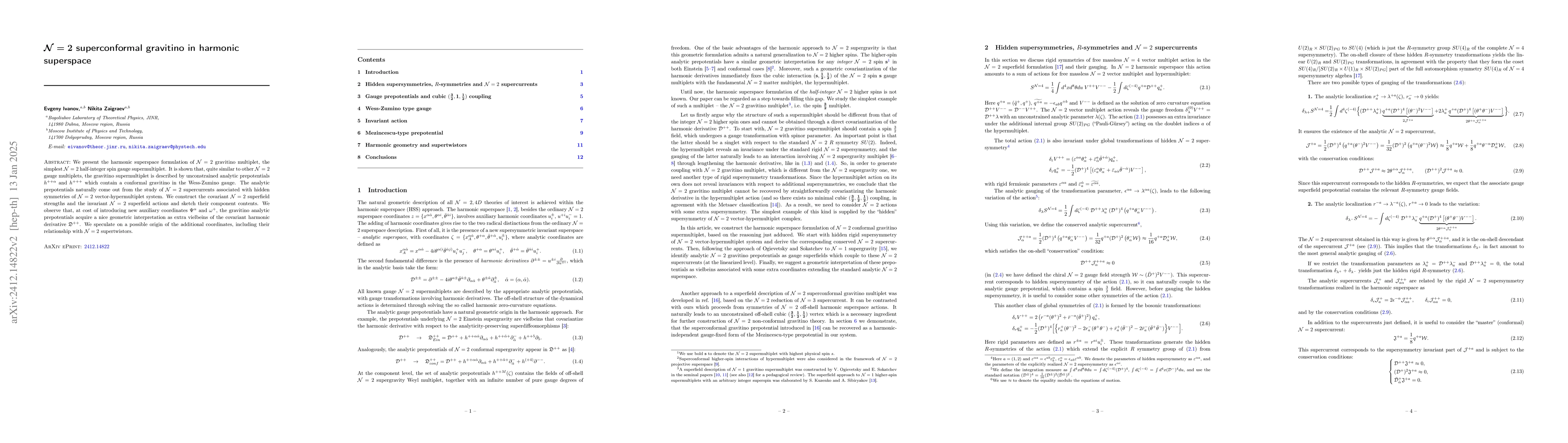 Thumbnail for $\mathcal{N}=2$ superconformal gravitino in harmonic superspace