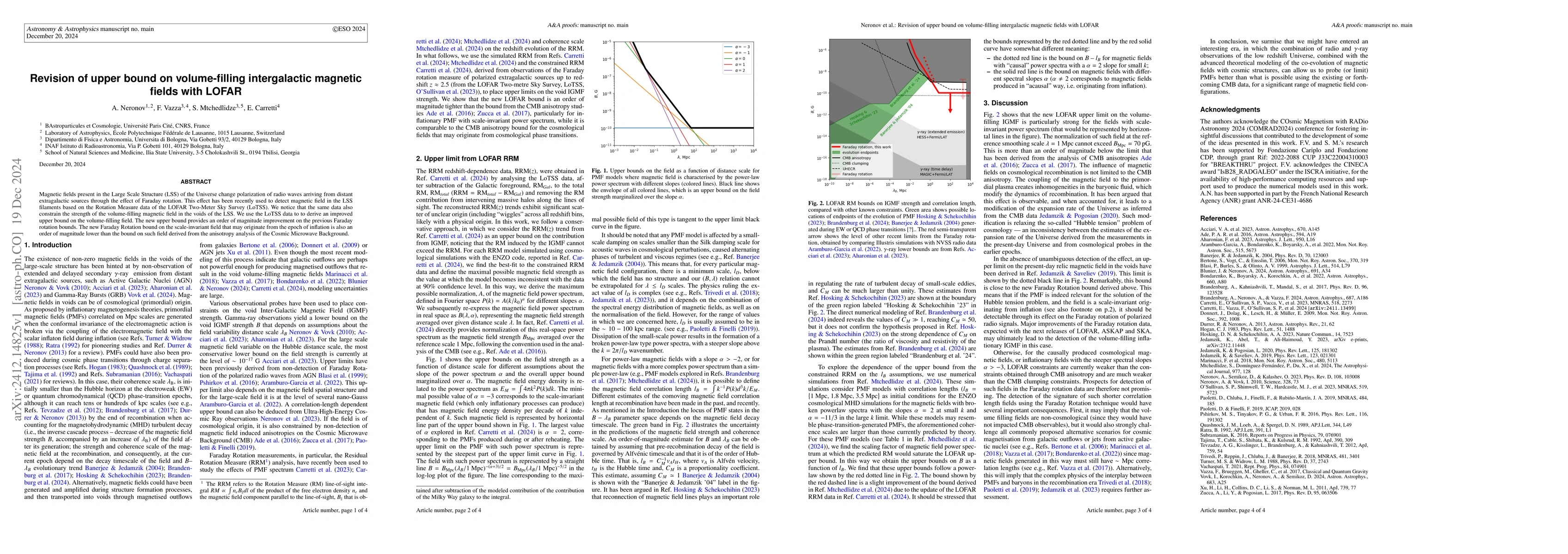 Thumbnail for Revision of upper bound on volume-filling intergalactic magnetic fields
  with LOFAR