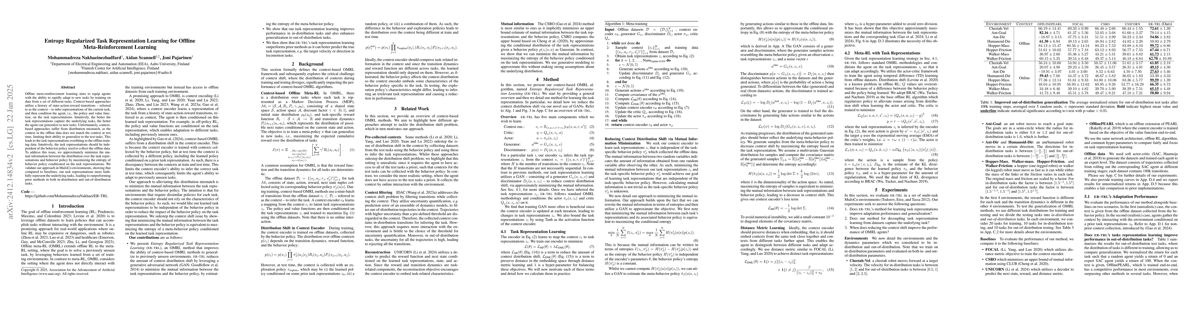 Thumbnail for Entropy Regularized Task Representation Learning for Offline
  Meta-Reinforcement Learning