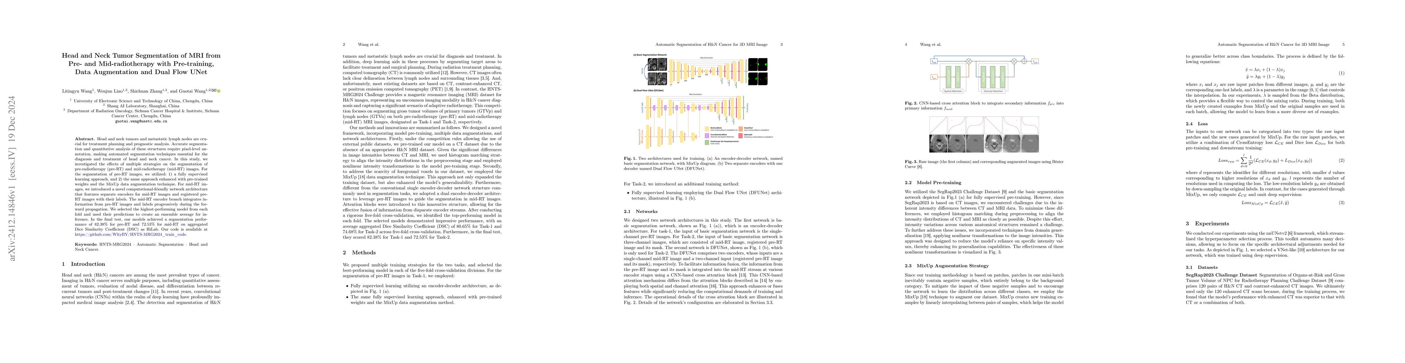 Thumbnail for Head and Neck Tumor Segmentation of MRI from Pre- and Mid-radiotherapy
  with Pre-training, Data Augmentation and Dual Flow UNet