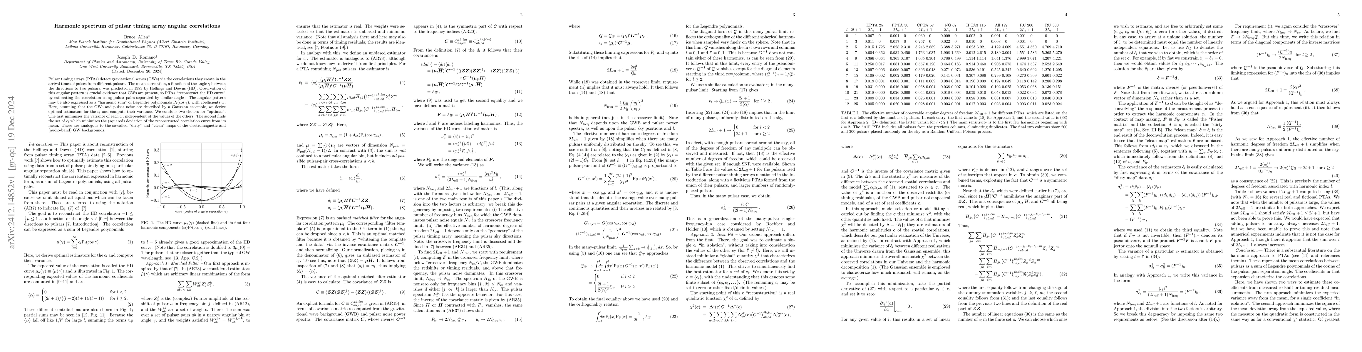 Thumbnail for Harmonic spectrum of pulsar timing array angular correlations