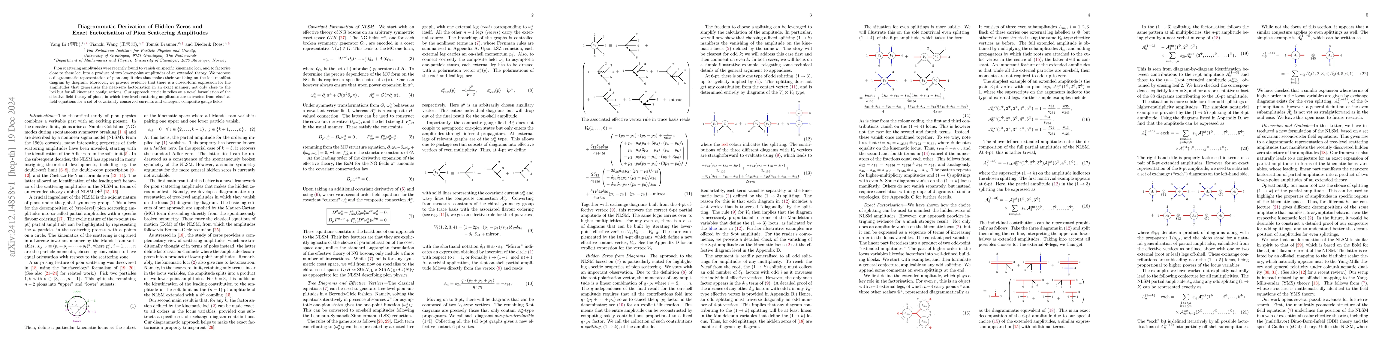 Thumbnail for Diagrammatic Derivation of Hidden Zeros and Exact Factorisation of Pion
  Scattering Amplitudes
