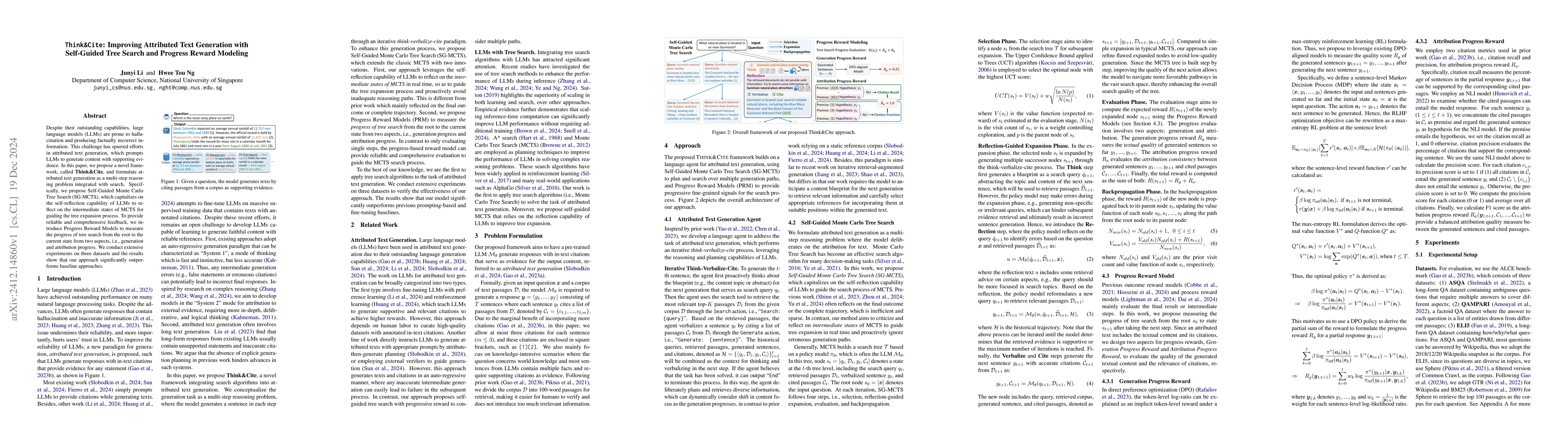 Thumbnail for Think&Cite: Improving Attributed Text Generation with Self-Guided Tree
  Search and Progress Reward Modeling
