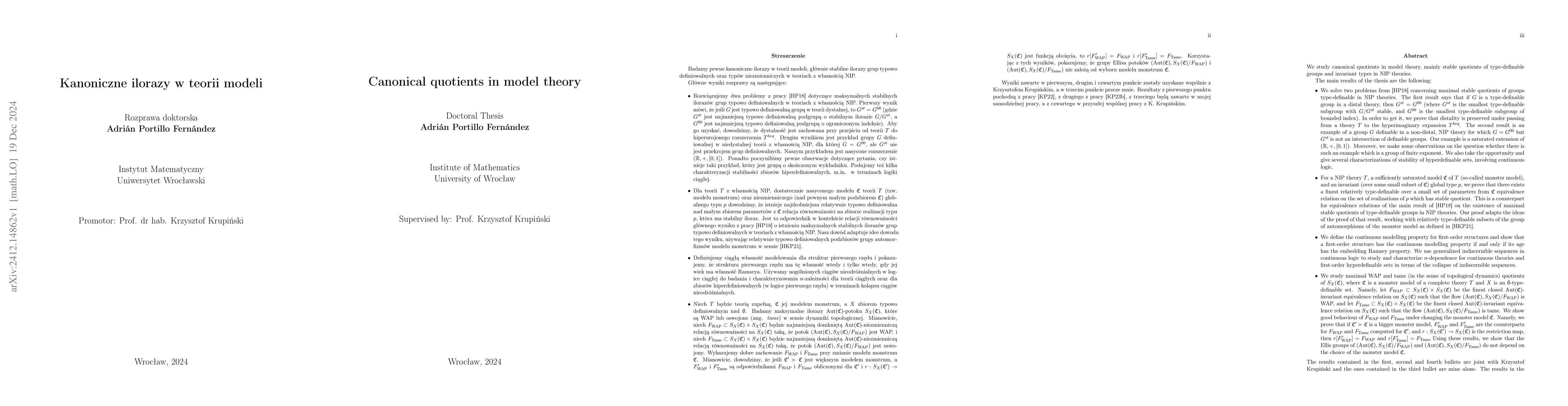 Thumbnail for Canonical quotients in model theory