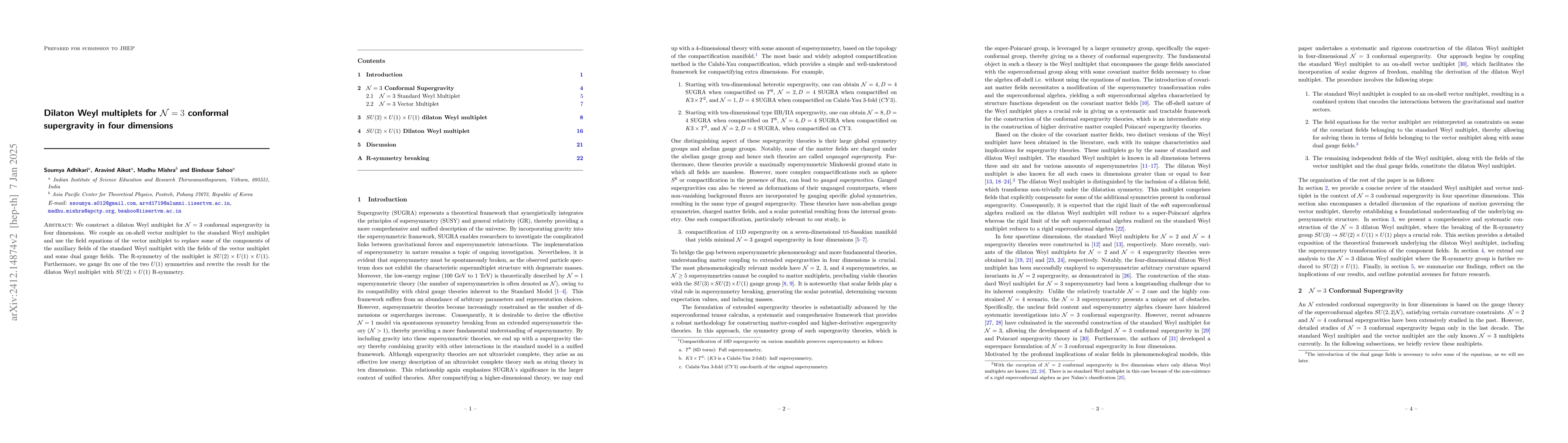 Thumbnail for Dilaton Weyl multiplets for $N = 3$ conformal supergravity in four
  dimensions