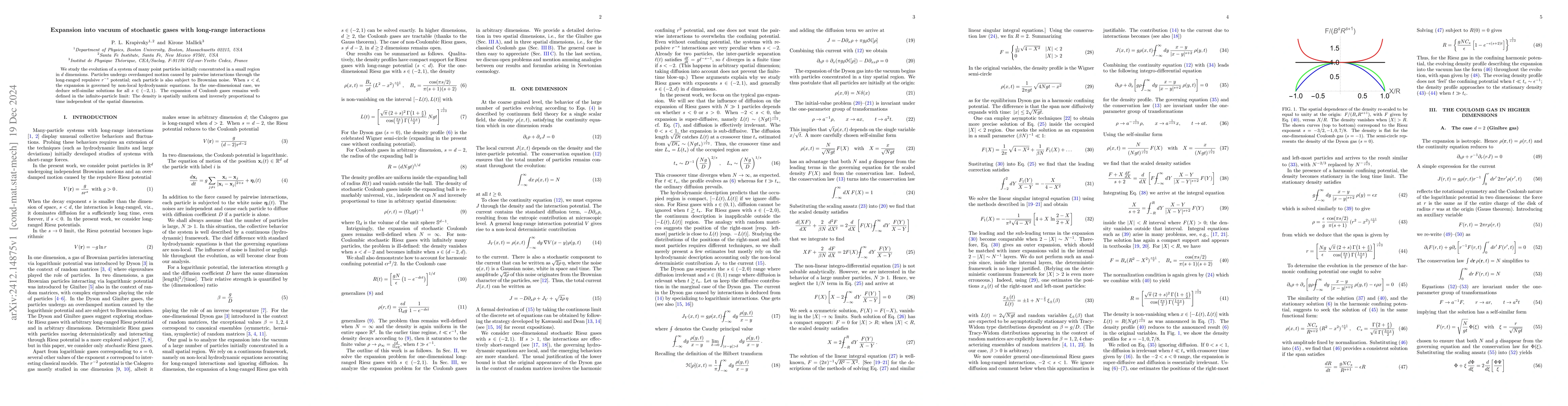 Thumbnail for Expansion into the vacuum of stochastic gases with long-range
  interactions