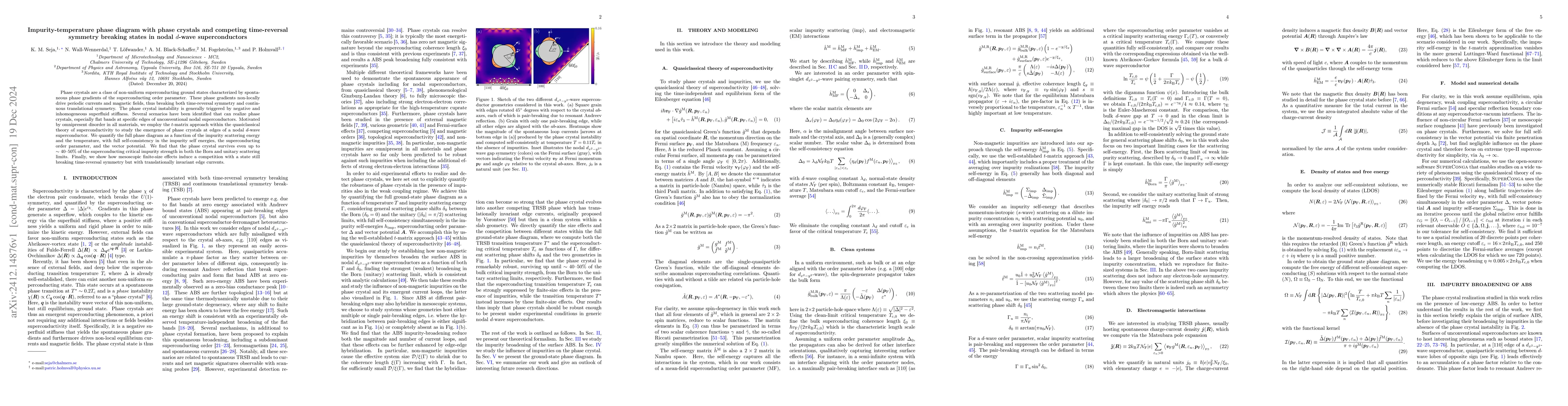 Thumbnail for Impurity-temperature phase diagram with phase crystals and competing
  time-reversal symmetry breaking states in nodal $d$-wave superconductors