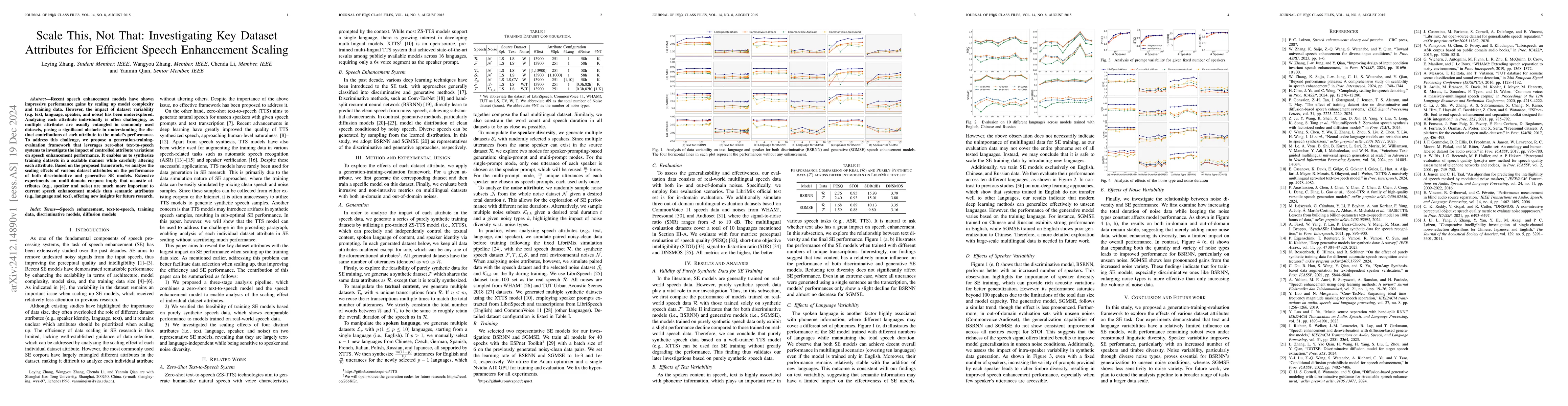 Thumbnail for Scale This, Not That: Investigating Key Dataset Attributes for Efficient
  Speech Enhancement Scaling