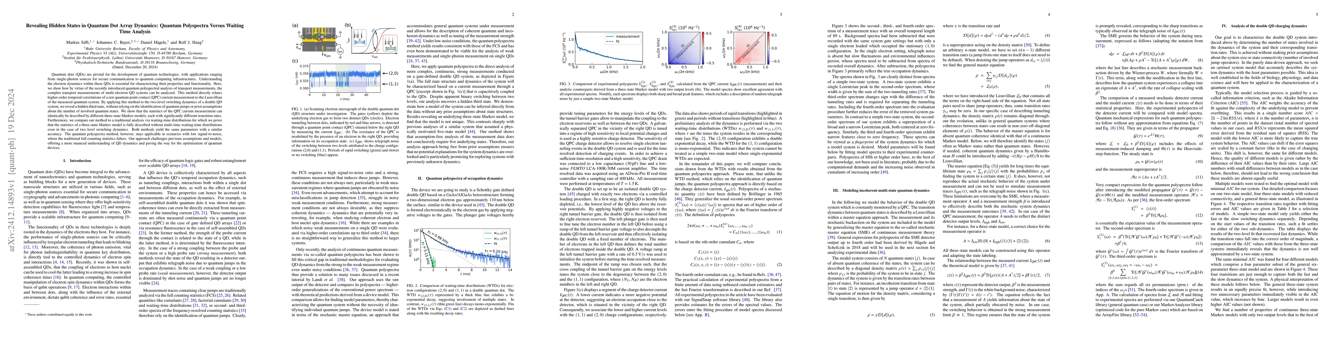 Thumbnail for Revealing Hidden States in Quantum Dot Array Dynamics: Quantum
  Polyspectra Versus Waiting Time Analysis