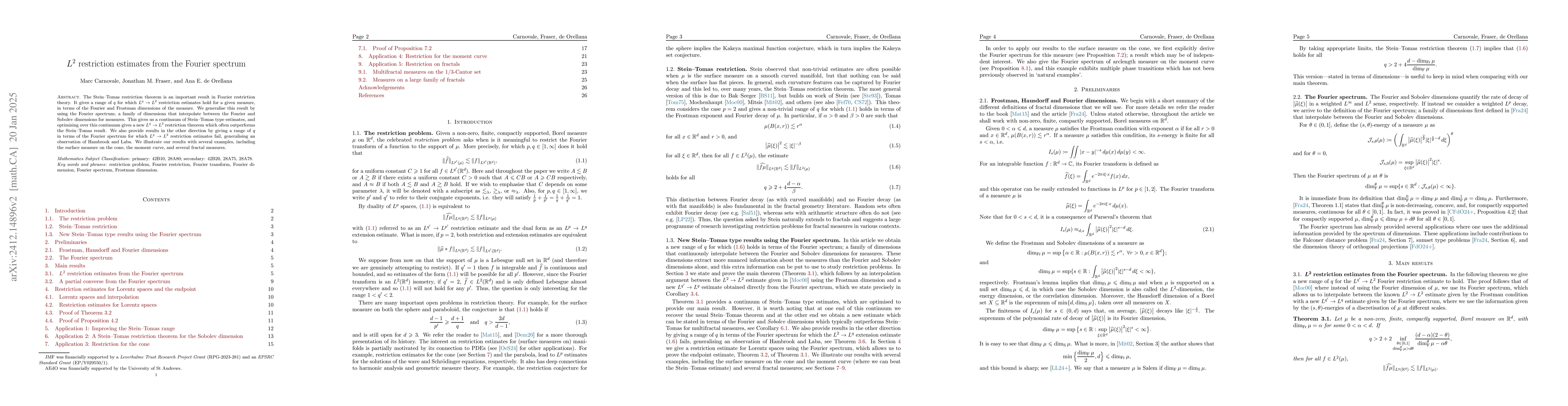 Thumbnail for $L^2$ restriction estimates from the Fourier spectrum