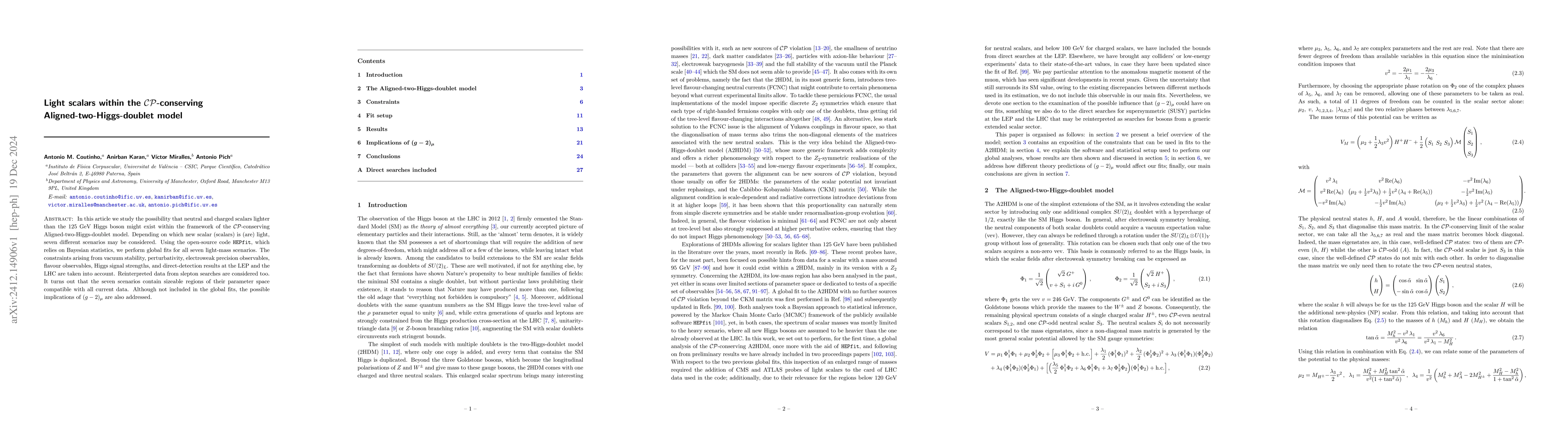 Thumbnail for Light scalars within the $\mathcal{CP}$-conserving
  Aligned-two-Higgs-doublet model